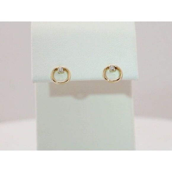 Kazi Luxury 14K Yellow Gold .06 CTW Natural Diamond Circle Earrings - Picture 4 of 7